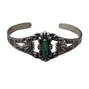 Vtg Fred Harvey Era Childs Sterling Silver Cuff Bracelet Turquoise Boy Girl Baby